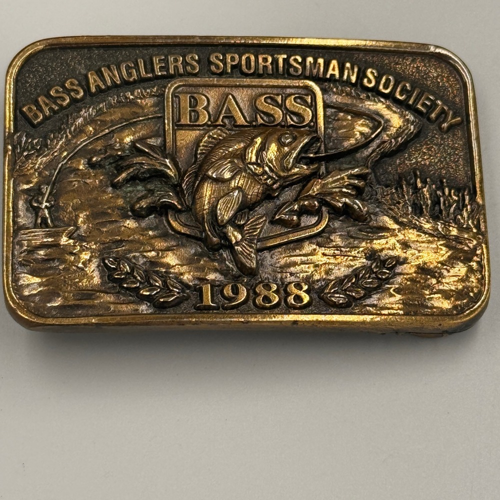 Vintage 1988 Bass Anglers Sportsman Society BASS Belt Buckle Great American USA